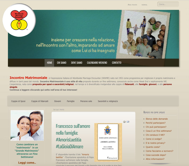 Vista della pagina home del sito dell'associazione di incontro matrimoniale realizzato da carlo langaro - web a vicenza
