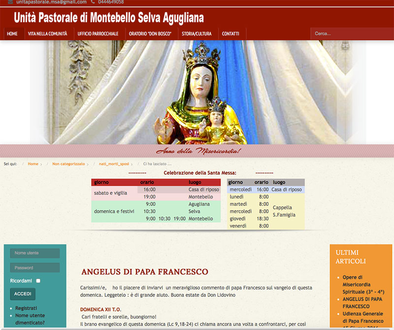 Vista della pagina del sito della Unità Pastorale di Montebello Selva Agugliana - fatto da carlo langaro - web a vicenza